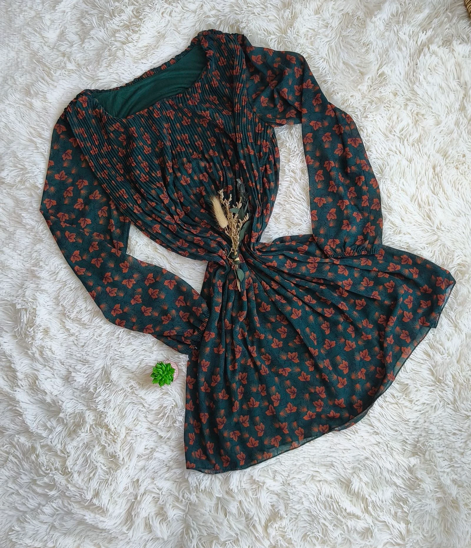 💚 vestido plisado y floreado mujer T38 💚 – photo 2